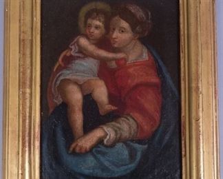 Good 19c Madonna & Child Oil Painting on Canvas