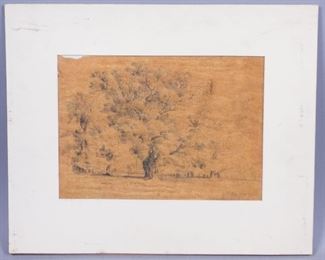 1858 Graphite Drawing Landscape Signed & Inscribed