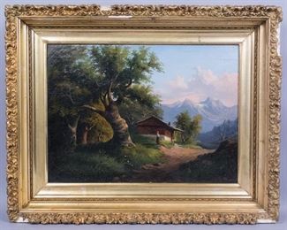 19c European School Mountain Landscape Painting