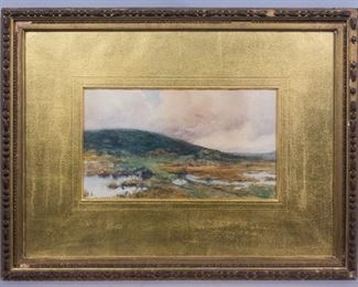 19c Highland Landscape Painting Giltwood Gesso Frame