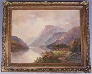 19c Thomas Blake Mountain Lake Landscape Painting