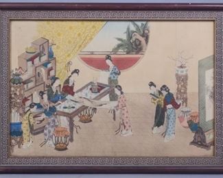 Asian Woodblock Print Interior Scene Women Painting 