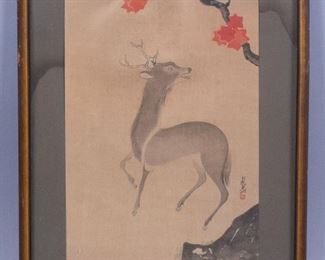 Asian Woodblock Print Deer in Landscape Ogata Korin?