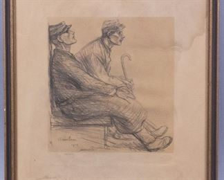 1915 Theophile Steinlen Dry Point Etching 2 Soldiers  