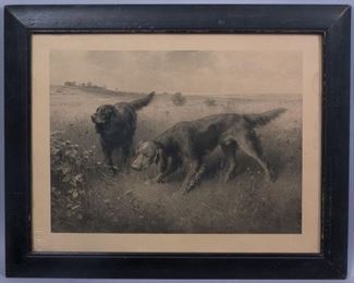 Framed Reichert Lithograph Print Hunting Dog Setters