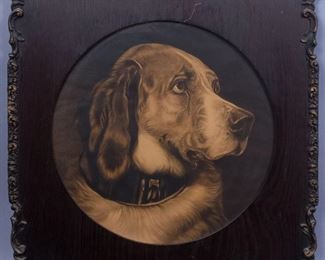 Lg Ornate Period Frame Dog with Collar portrait Print