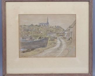 Signed Multi Media Drawing HJ Peck Cap Chat Quebec 