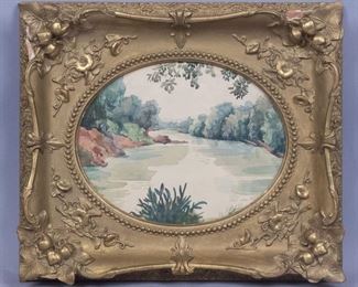 e20c Watercolor forest scene painting H. Prado
