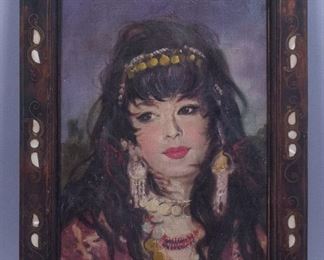 E20c Portrait Young Gypsy Roma Woman Oil Painting