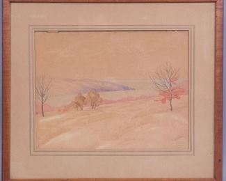 Signed HGB Baker 1941 Landscape Painting Framed