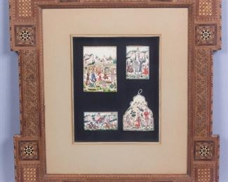 Persian Miniature Paintings Group Ornate inlaid frame