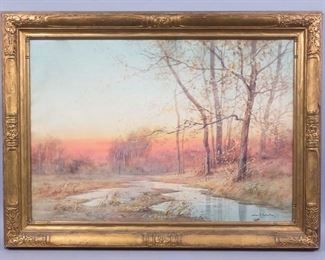 C1900 Sunset Landscape Painting George Schultz