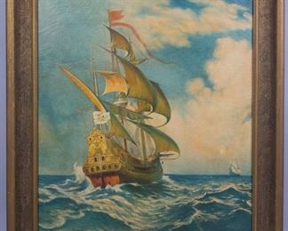 Ernest Sweetland Illustration Painting of Sailing Ship