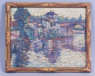 Signed Gihon Oil Painting Post Impressionist Waterscape