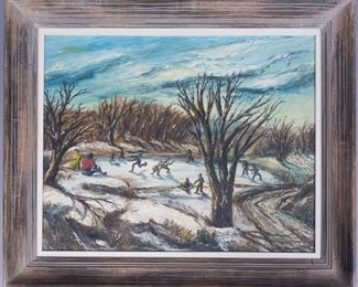 Murray Lebowitz Winter Ice Skating scene painting