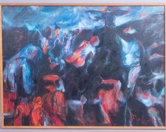 Signed Paul Lee 1963 War Abstract Original Oil Painting