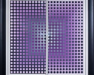 Signed Victor Vasarely Optical Art Diptych Print