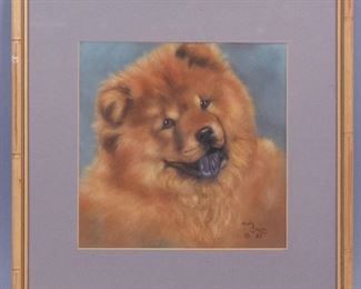 Signed Sally Evans Chow Chow Dog Pastel Painting