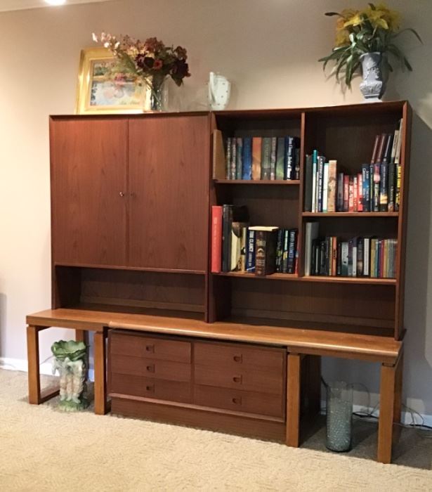 MCM Danish Modern  Teak Cabinet, Teak Shelving Units (separate pieces) Shown w/ end tables that match coffee table