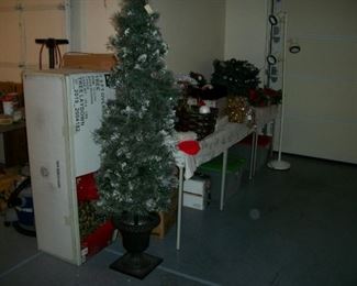 christmas trees, christmas wreaths, garland, bulbs,