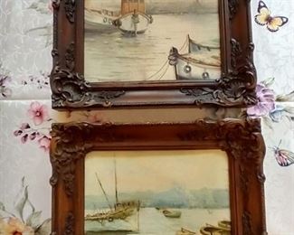 A Pair of Vintage, Original Ooc paintings of the Constantinople Harbor, with Water, Ships, and Istanbul Skyline,