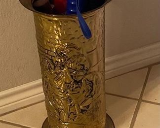 Brass Umbrella Stand & Umbrellas