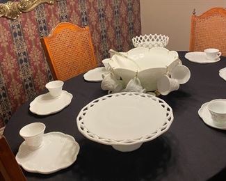 Grape Ivy Milkglass Punch Bowl, Milkglass Luncheon Plates, Milkglass Cake Plate, Milkglass Fruit Bowl