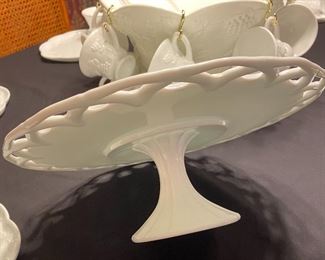 Grape Ivy Milkglass Punch Bowl, Milkglass Cake Plate