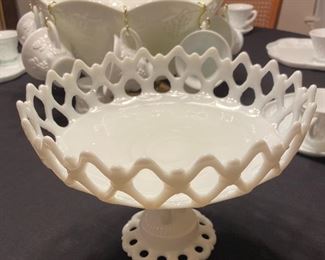 Grape Ivy Milkglass Punch Bowl, Milkglass Fruit Bowl
