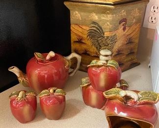 Rooster/Hen Cannister, Apple Teapot, Apple Salt & Pepper Set, Apple Paper Towel Holder, Apple Sponge Holder