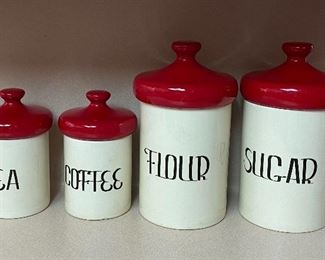 Vintage Mid Century Modern Ceramic Kitchen Cannister Set by Holiday Designs