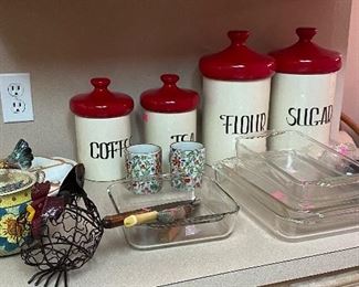 Vintage Mid Century Modern Ceramic Kitchen Cannister Set by Holiday Designs, Italy Lazy Susan, Fancy Coffee Cups, Assorted Coffee Cups, Baking Dishes