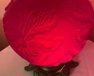 Antique Gone With the Wind Hurricane Red Satin Lamp Fenton