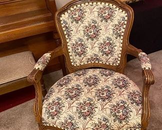 Tapestry Side Chair, Fischer Console Piano, Sheet Music, Patterns