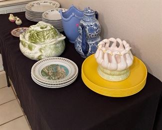 Everyday Set of Dishes, Cabbage Bowl, Four Seasons Currier & Ives, Melmac Style Everyday Plates, Geese Flower Container, Salt & Pepper Set, Bombay Double Tea Pot