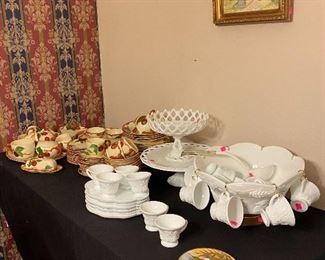 Grape Ivy Milkglass Punch Bowl, Milkglass Luncheon Plates, Milkglass Cake Plate, Milkglass Fruit Bowl