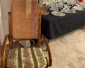 Vintage Bentwood Cane Back Rocking Chair, Assorted Crystal