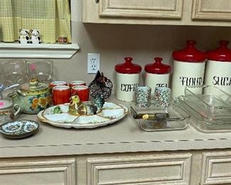Vintage Mid Century Modern Ceramic Kitchen Cannister Set by Holiday Designs, Italy Lazy Susan, Fancy Coffee Cups, Assorted Coffee Cups, Baking Dishes