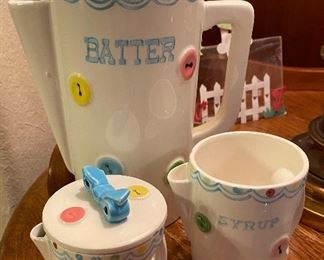 Ceramic Pieces Batter Pitcher/Butter Container/Syrup Container Set