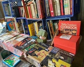 Lots of books, magazines, old advertising pieces