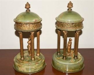 3. Pair Marble and Gilt Metal Domed Architectural Ornaments