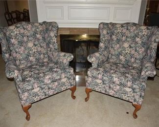 4. Pair Of Floral Pattern Wingback chairs