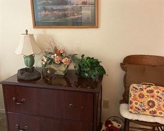 Filing cabinet, antique side chair