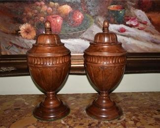 74. Pair Decorative Mahogany Urns