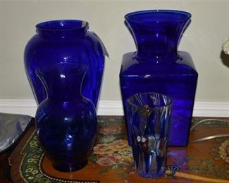 90. Three 3 Cobalt Blue Glass Vases