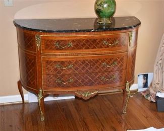 148. French Style Parquetry Marble Top Commode