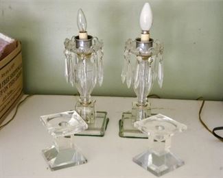 157. Pair Glass Candlestick Boudoir Lamps