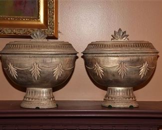 220. Pair Silver Finish Lidded Urns