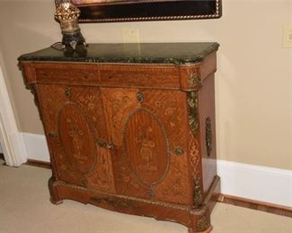 224. French Style Marquetry Marble Top Cabinet