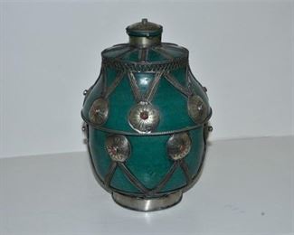 307. Asian Style Ceramic Jar With Metal Mounts